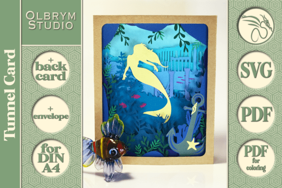 Download Mermaid 3D Tunnel Card SVG PDF - Tunnel Collection